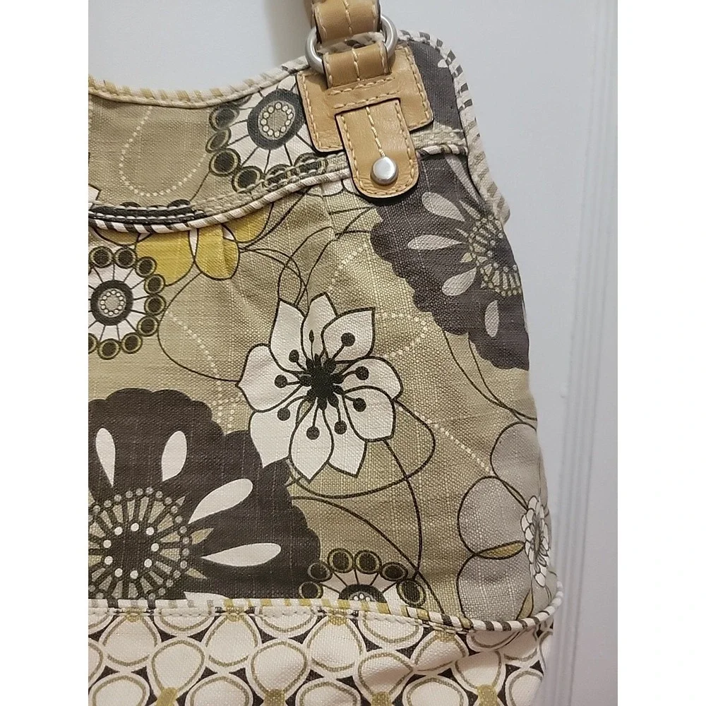 FOSSIL Patterned Canvas Leather Trim Shoulder/Tote Bag